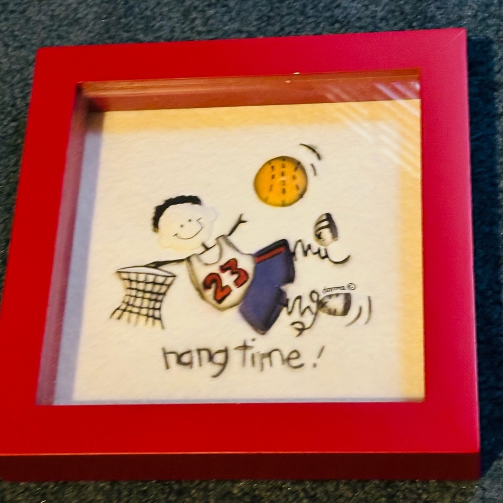 Kids Basketball Framed Artwork. Measures 8.5 inches both ways